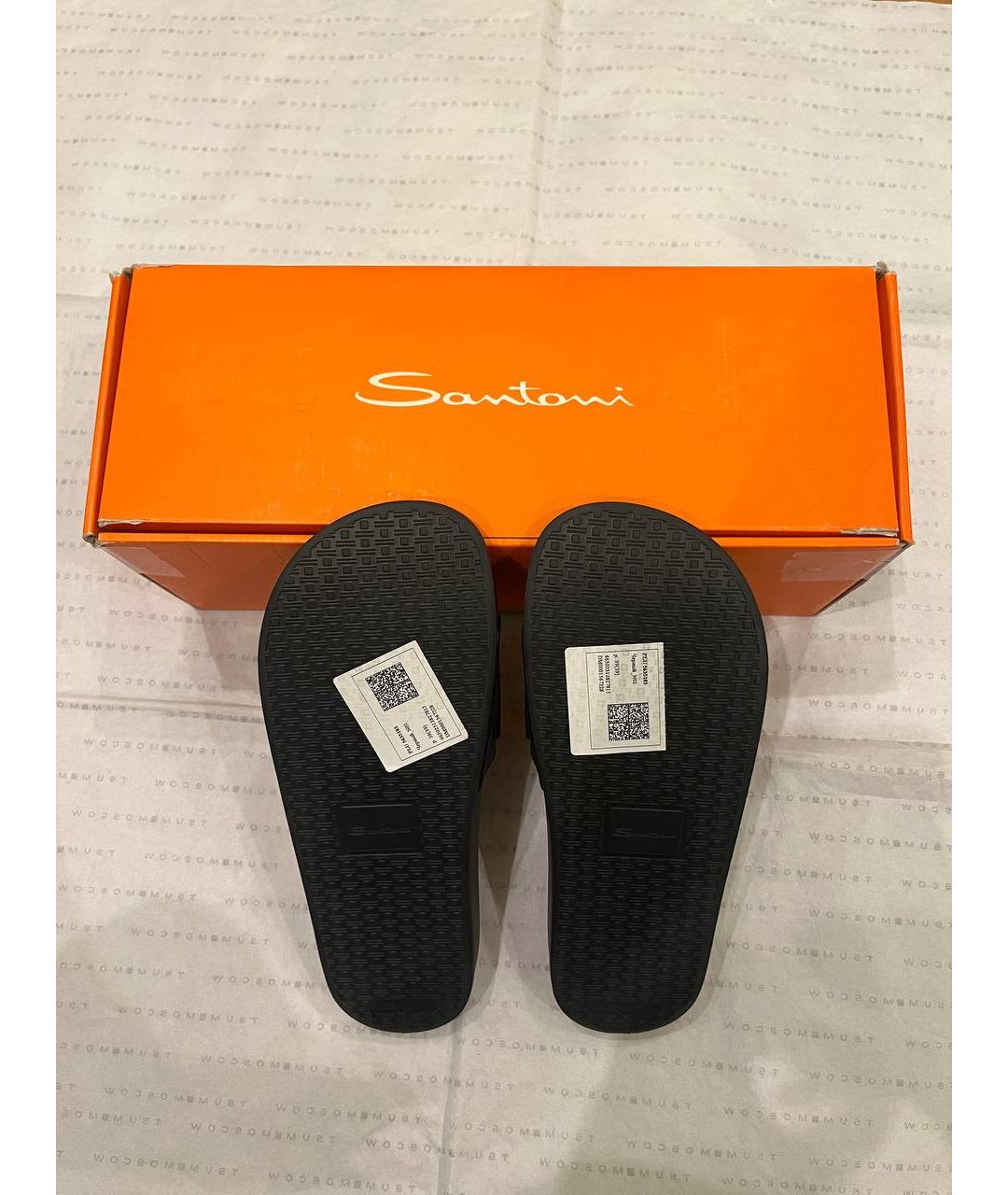 SANTONI Черные резиновые шлепанцы, фото 9