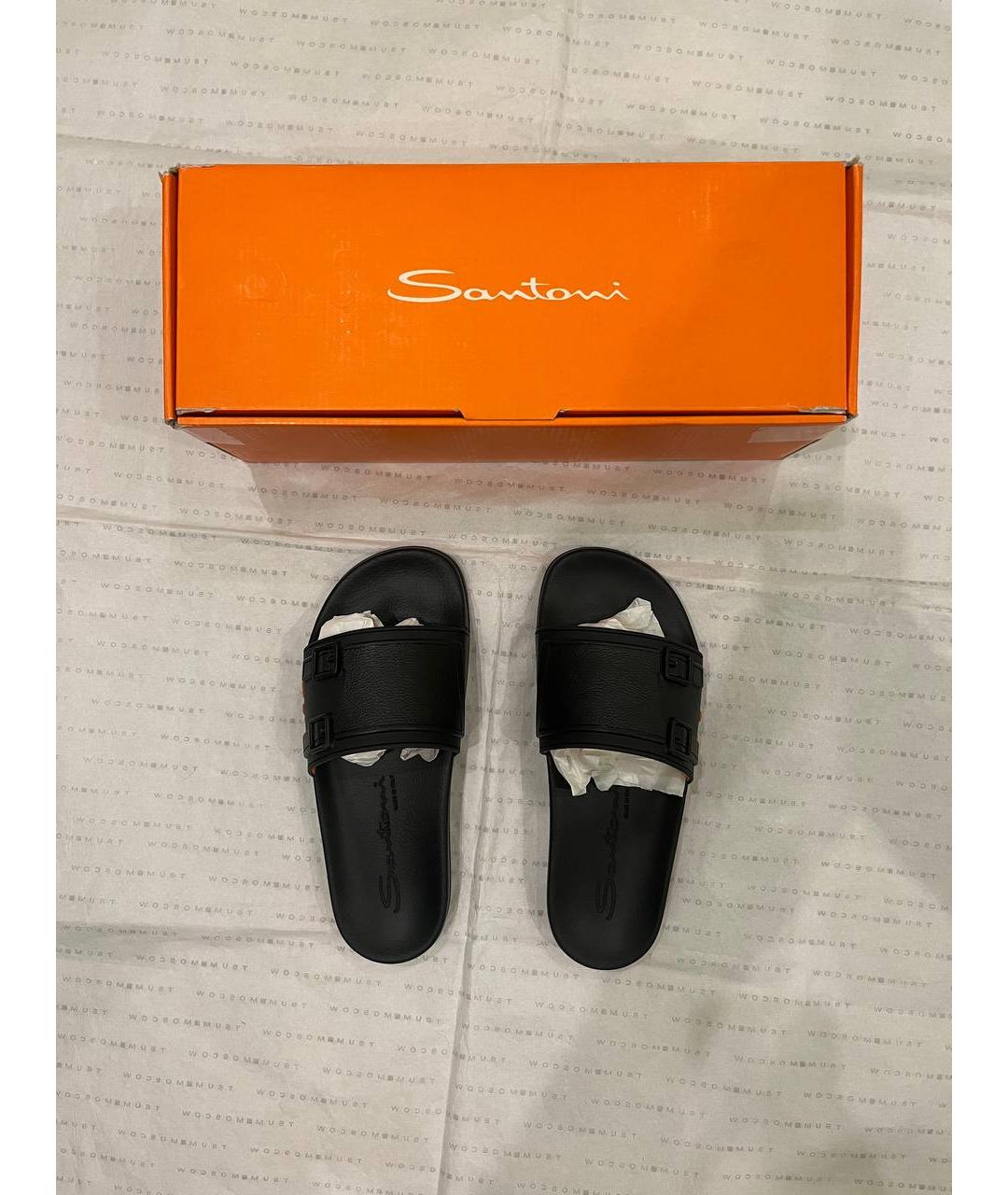 SANTONI Черные резиновые шлепанцы, фото 8