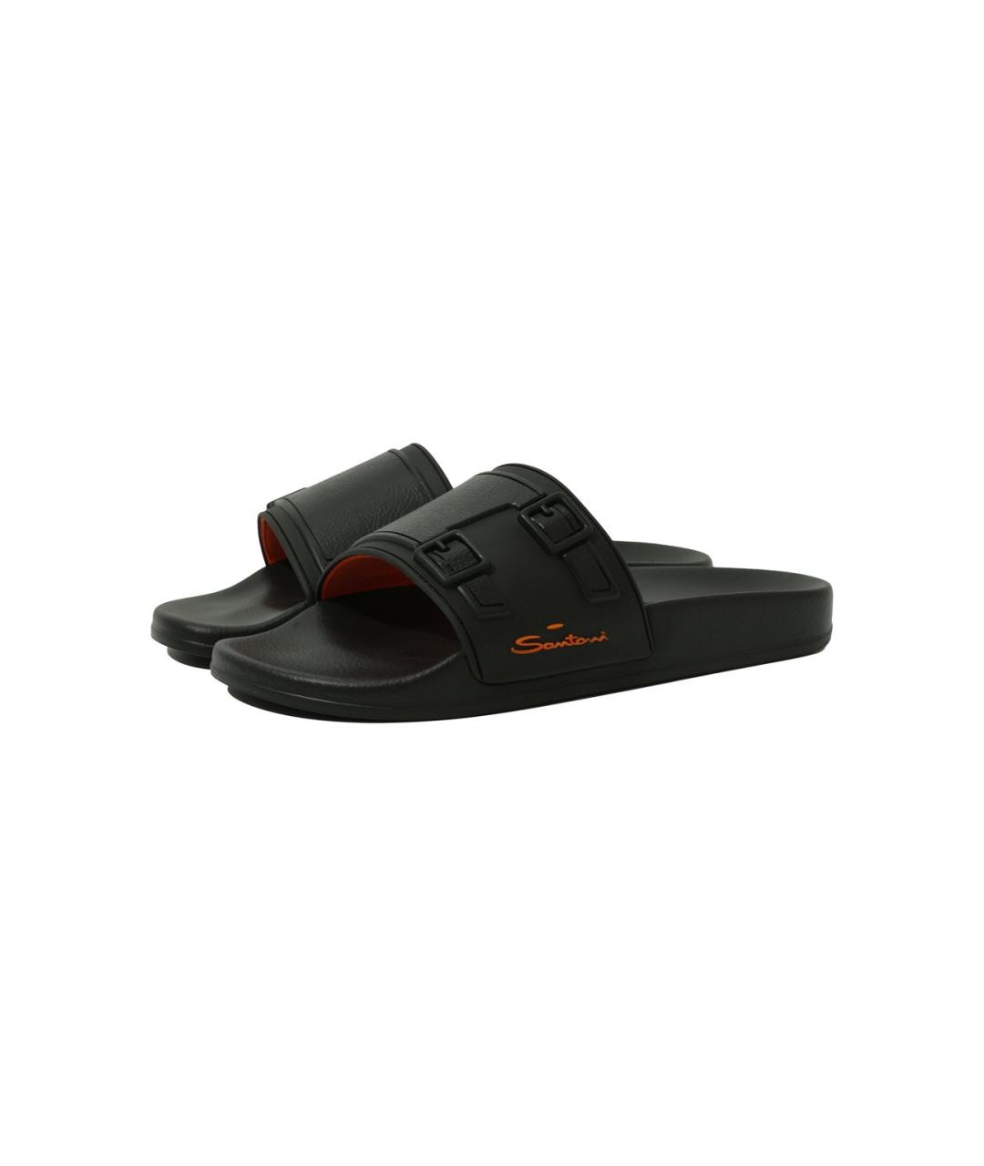 SANTONI Черные резиновые шлепанцы, фото 2