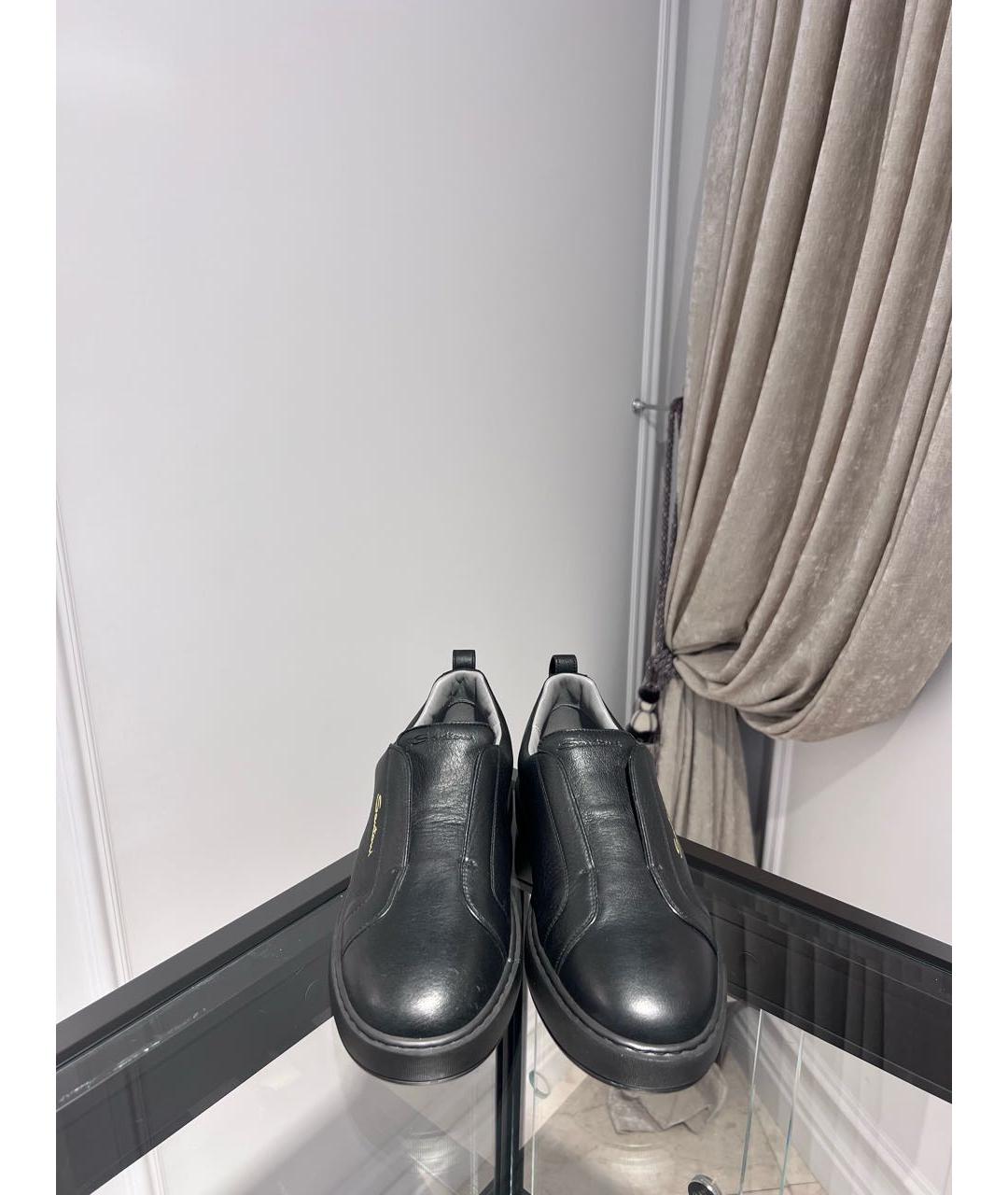 SANTONI Черные кожаные низкие кроссовки / кеды, фото 3