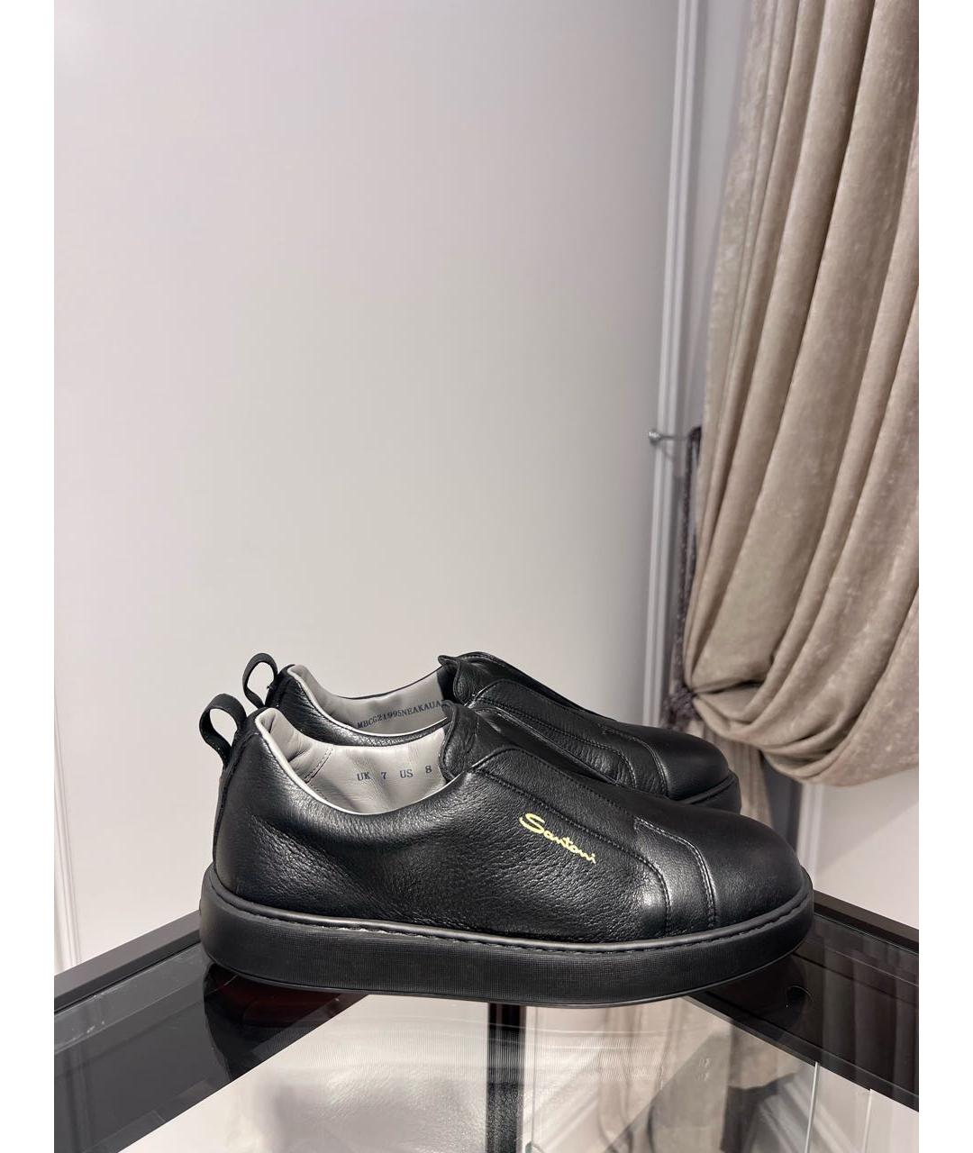 SANTONI Черные кожаные низкие кроссовки / кеды, фото 2