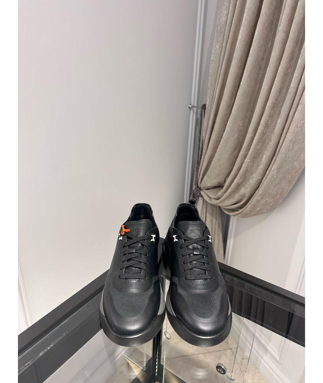 SANTONI Черные кожаные низкие кроссовки / кеды, фото 3