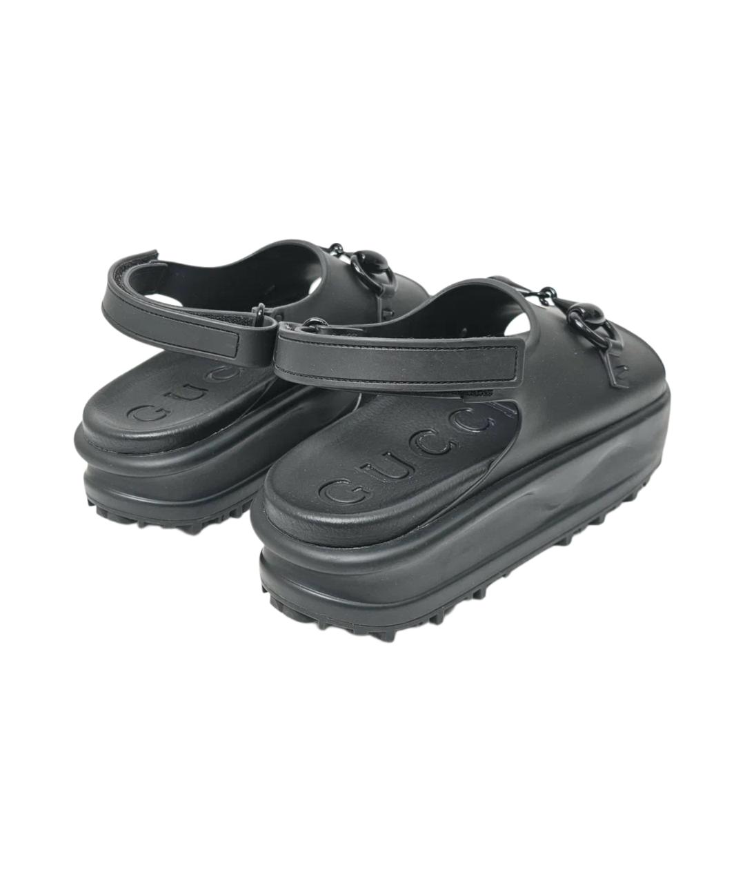 GUCCI Черные резиновые сандалии, фото 5