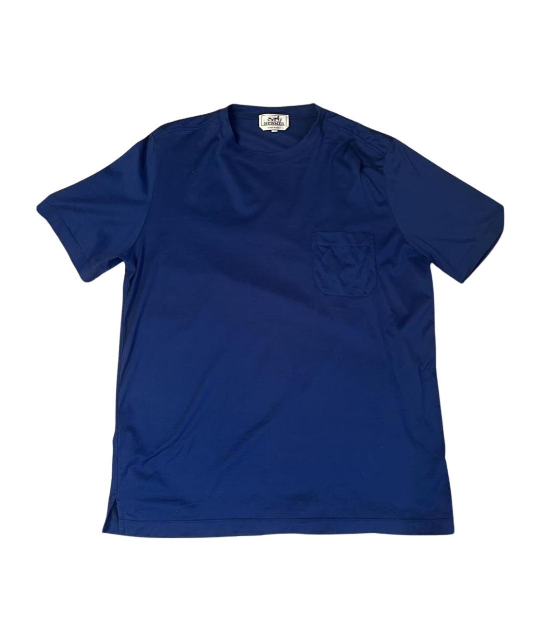HERMES Темно-синяя хлопковая футболка, фото 1
