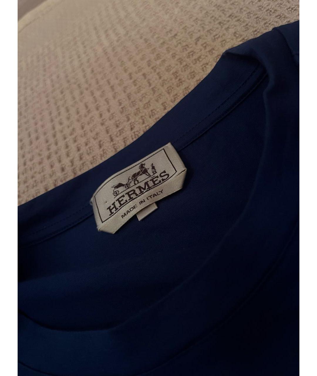 HERMES Темно-синяя хлопковая футболка, фото 3