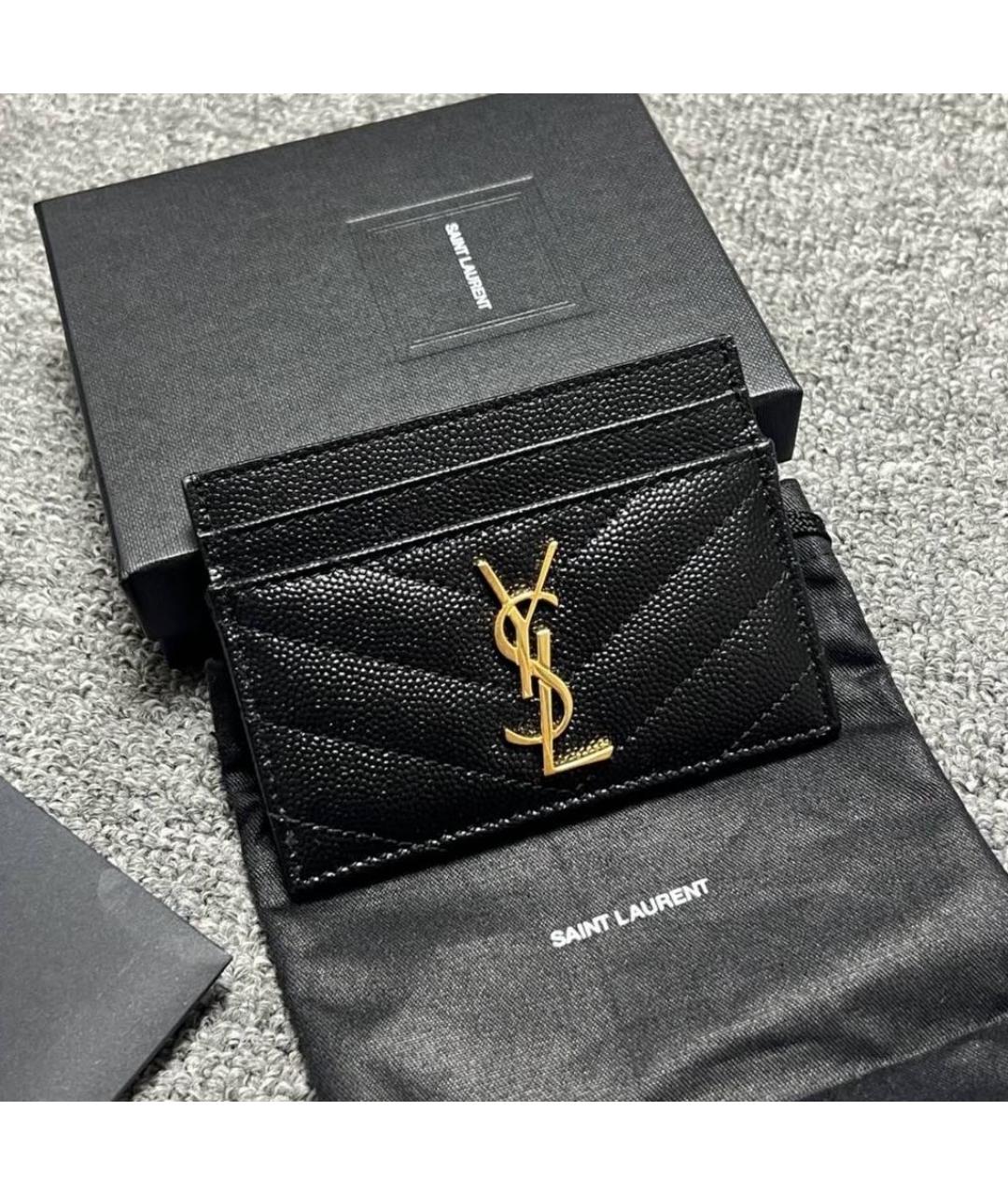 SAINT LAURENT Черный кожаный кардхолдер, фото 3
