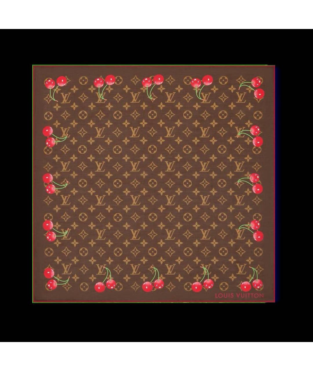 LOUIS VUITTON Коричневый шелковый платок, фото 4