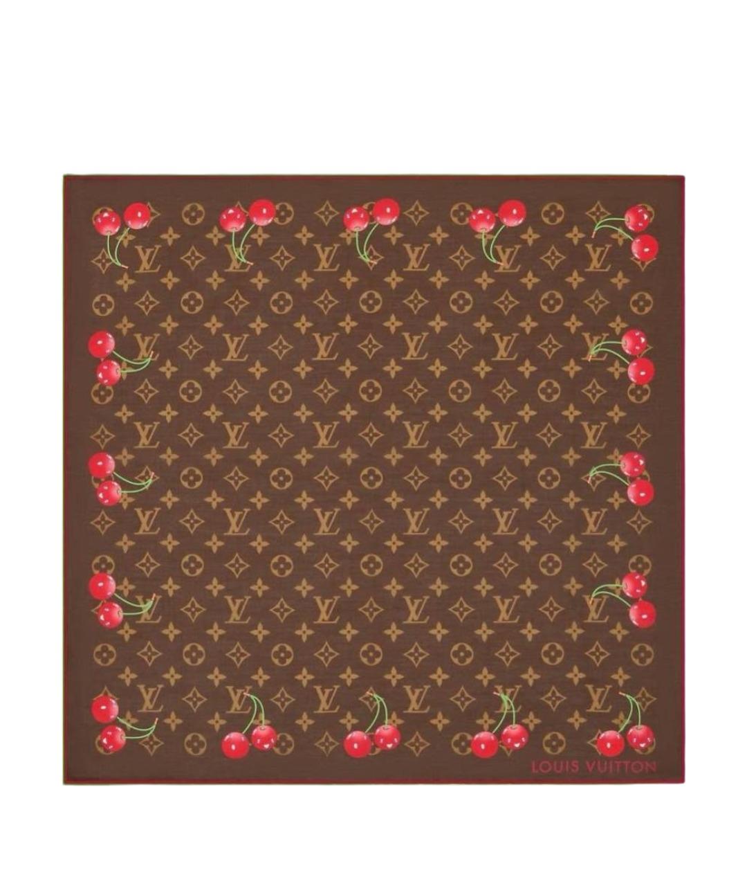 LOUIS VUITTON Коричневый шелковый платок, фото 1
