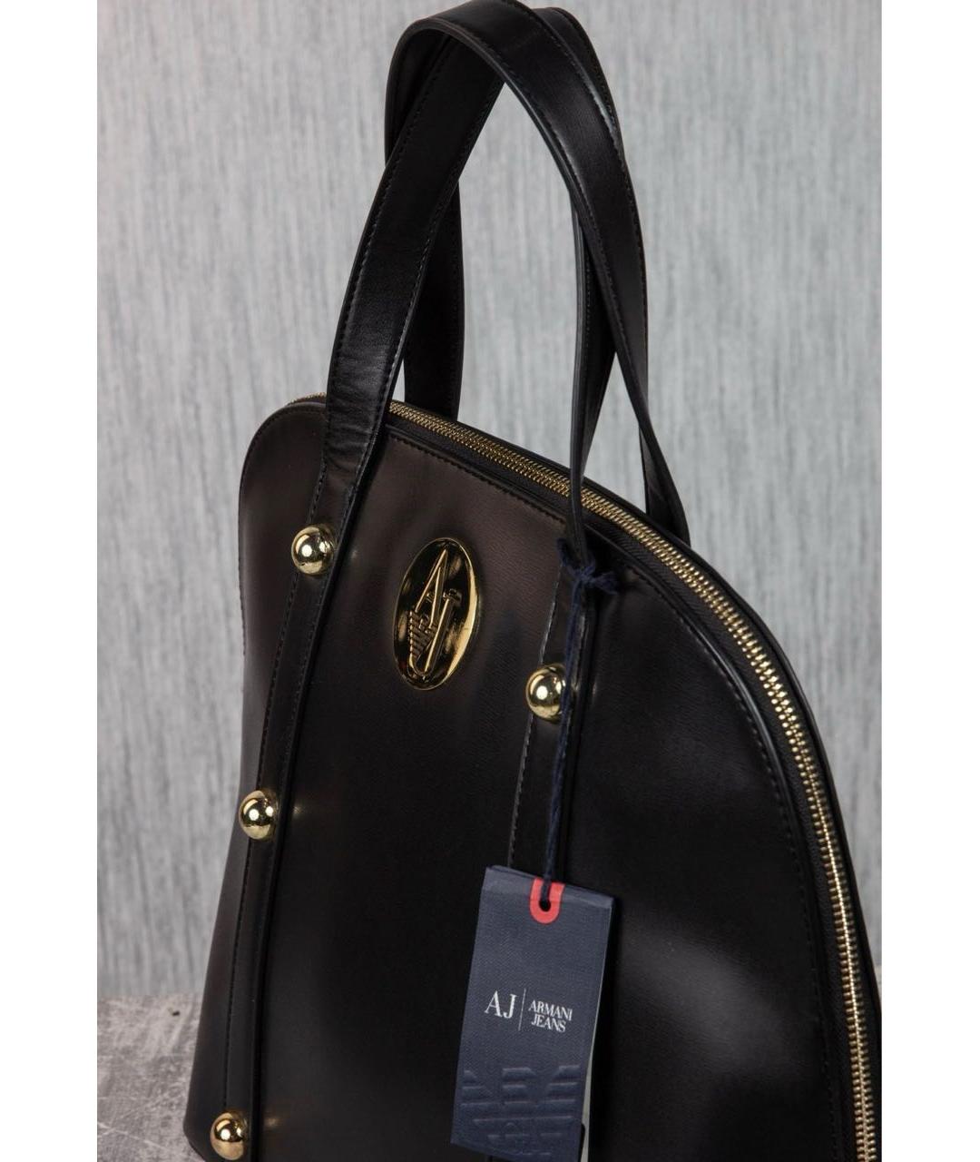 ARMANI JEANS Черная кожаная сумка с короткими ручками, фото 2