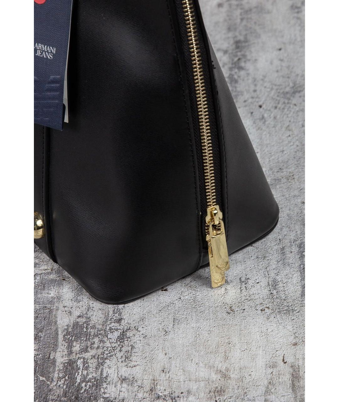 ARMANI JEANS Черная кожаная сумка с короткими ручками, фото 7