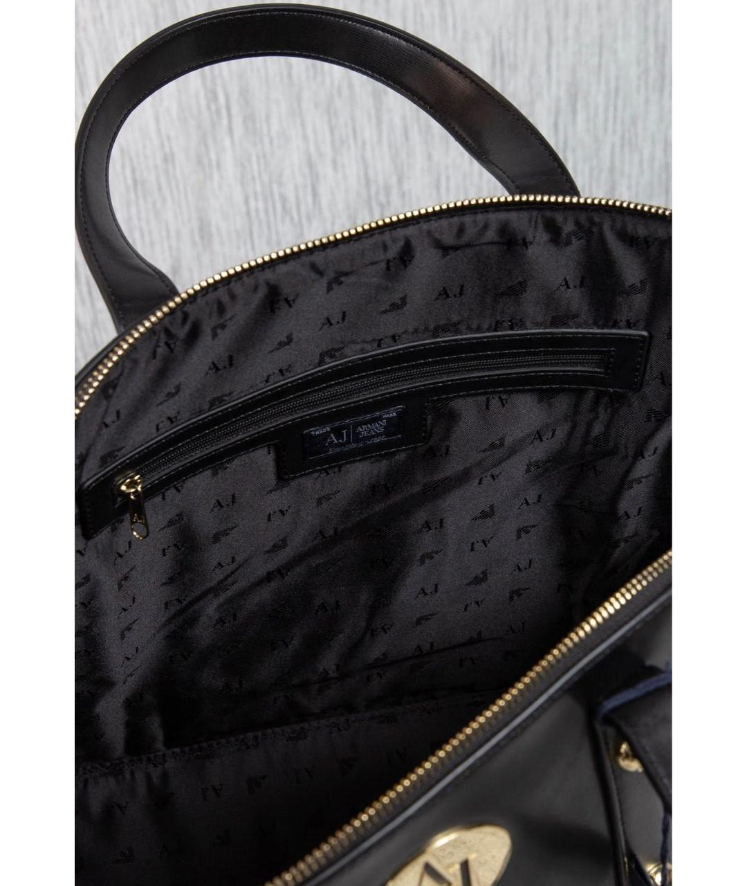 ARMANI JEANS Черная кожаная сумка с короткими ручками, фото 4