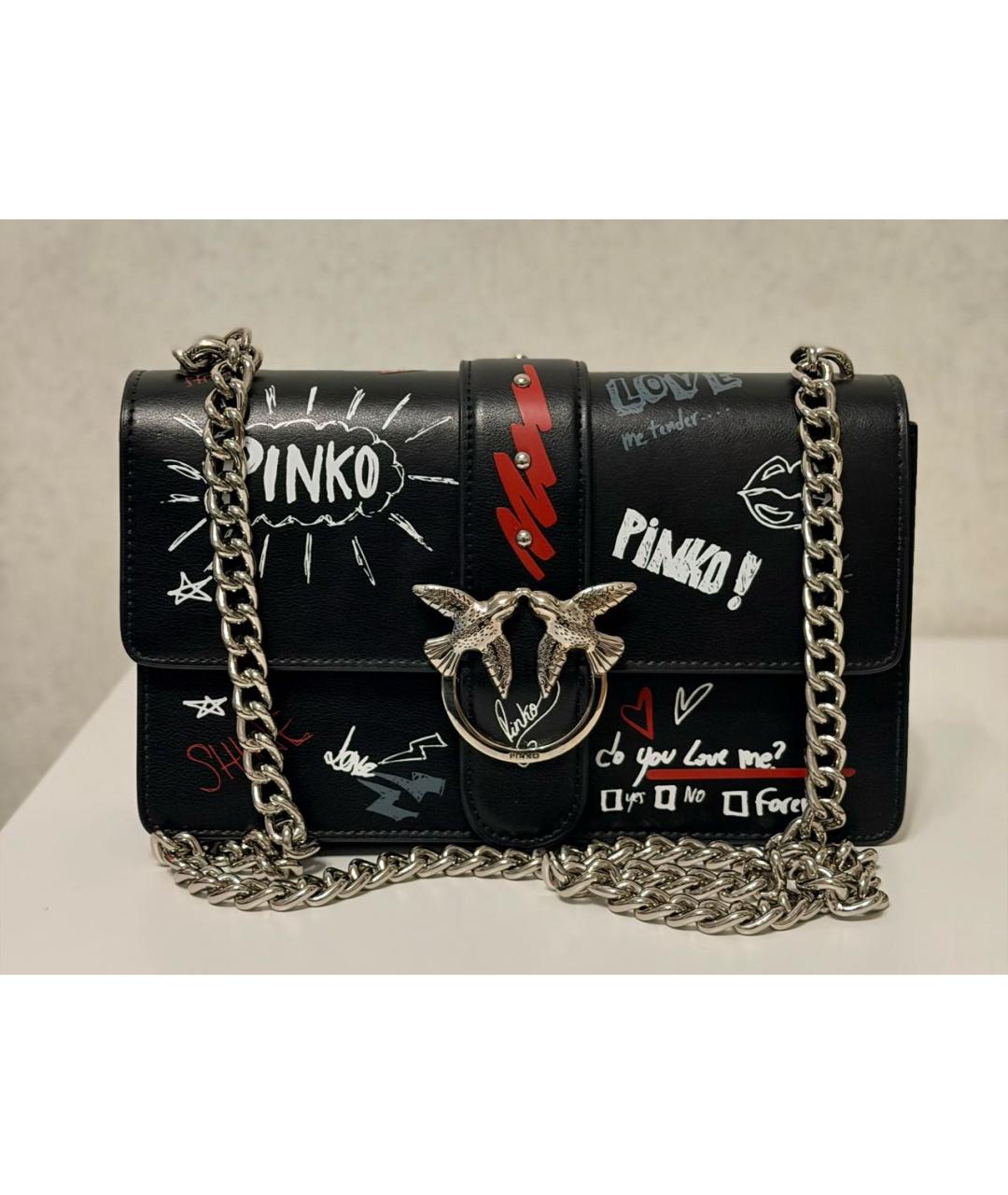 PINKO Черная кожаная сумка через плечо, фото 5