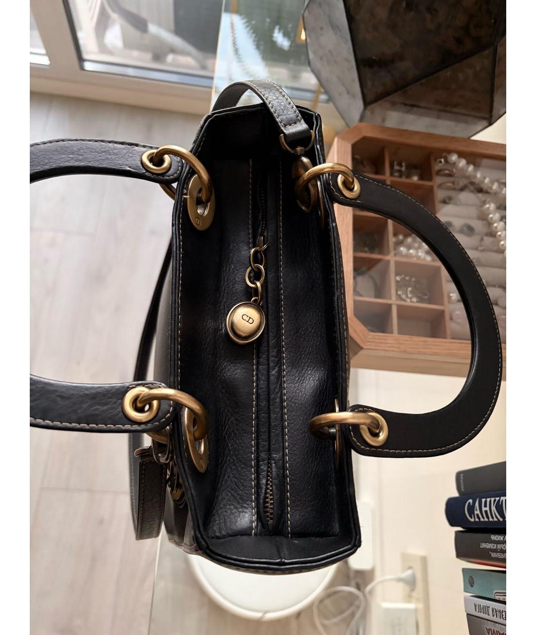 CHRISTIAN DIOR Черная кожаная сумка с короткими ручками, фото 7