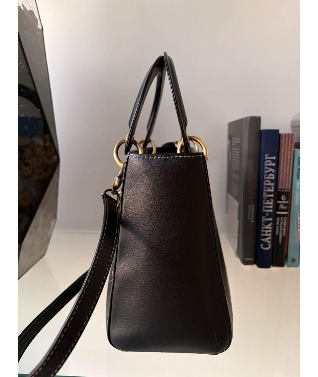 CHRISTIAN DIOR Черная кожаная сумка с короткими ручками, фото 5