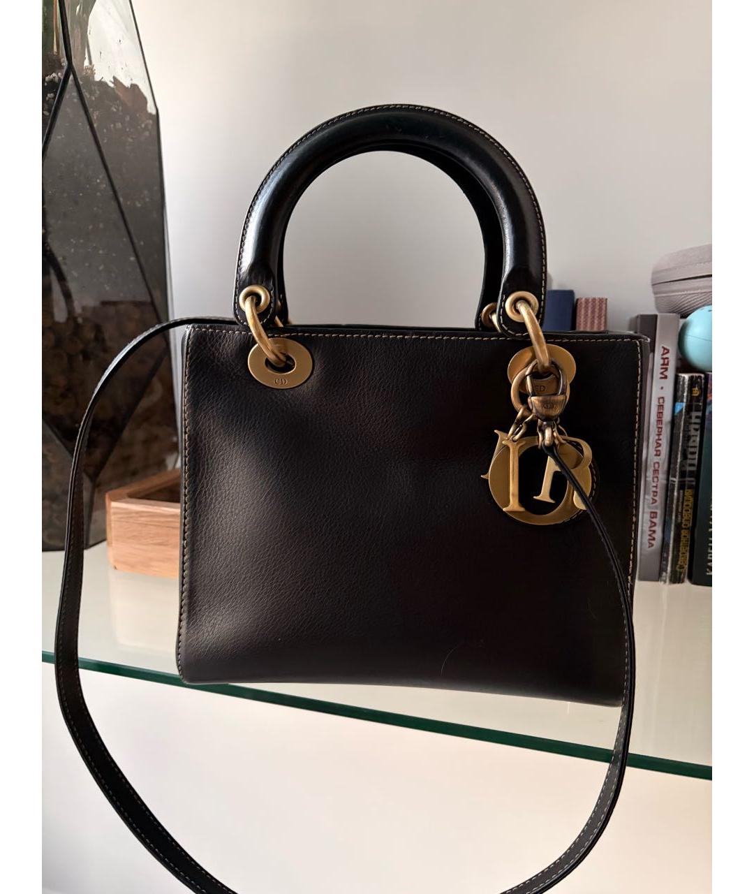 CHRISTIAN DIOR Черная кожаная сумка с короткими ручками, фото 9