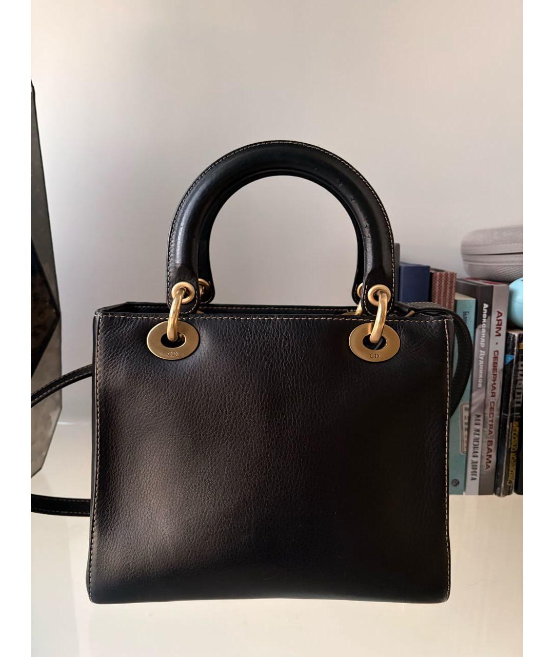 CHRISTIAN DIOR Черная кожаная сумка с короткими ручками, фото 2