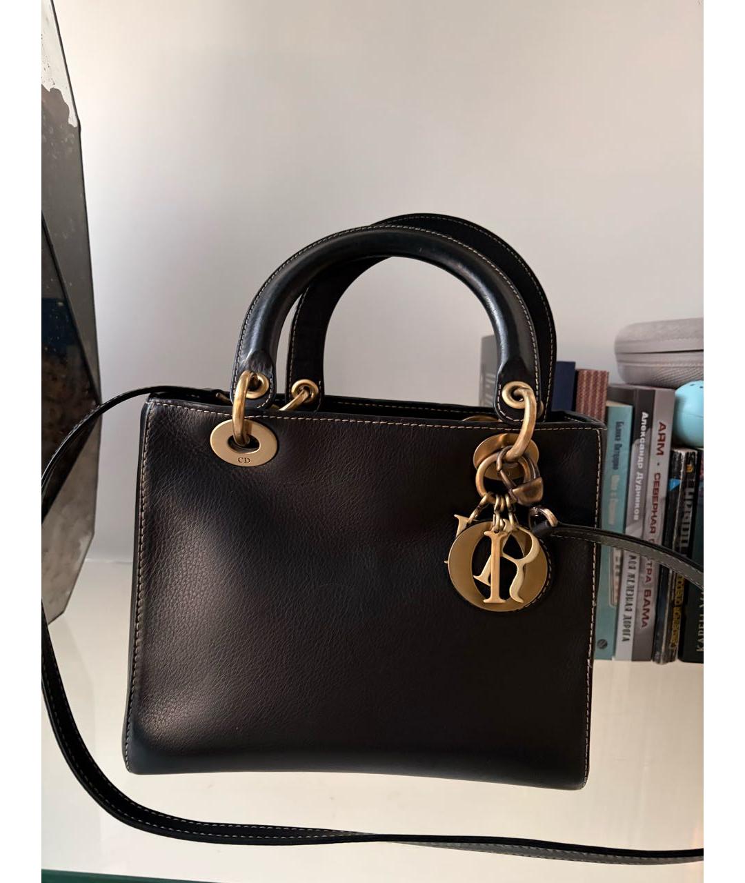 CHRISTIAN DIOR Черная кожаная сумка с короткими ручками, фото 3