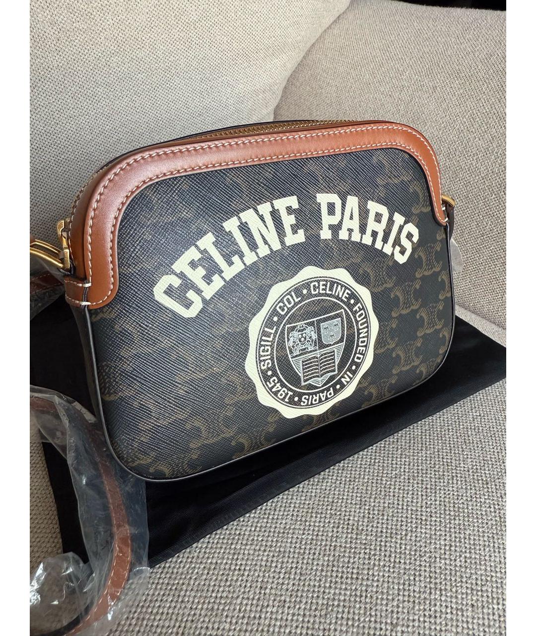 CELINE Коричневая кожаная сумка через плечо, фото 6