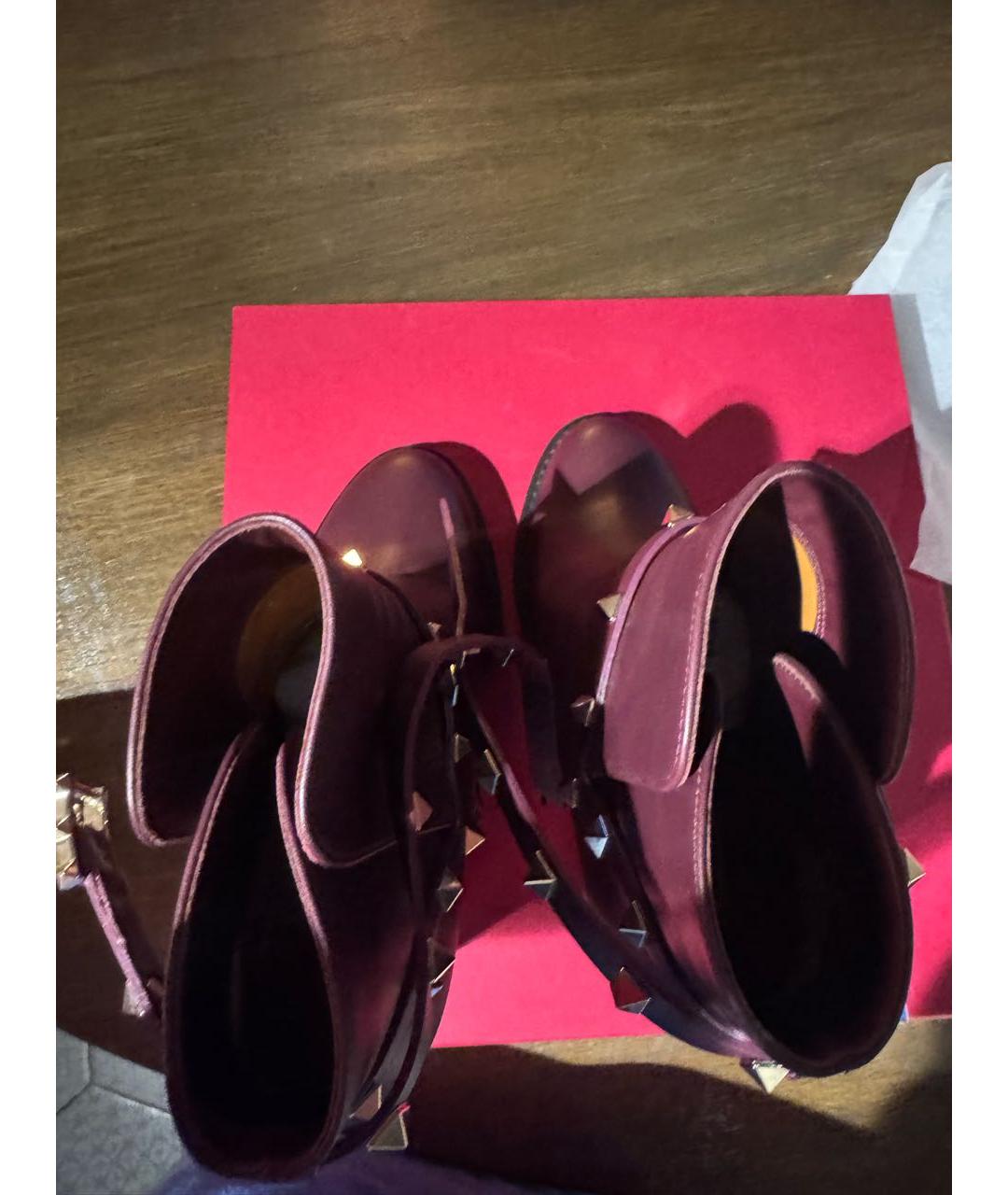 VALENTINO Бордовые кожаные ботильоны, фото 3