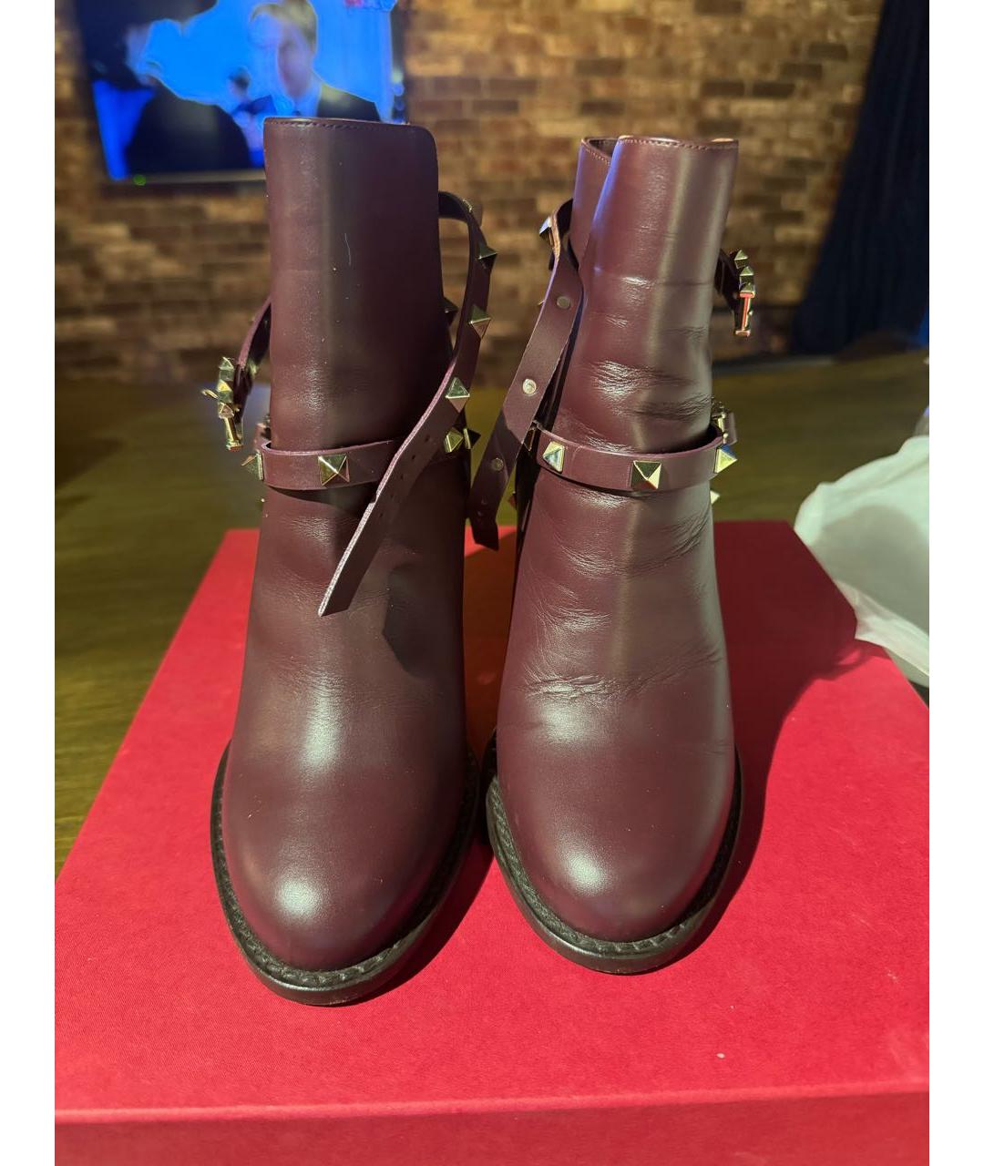 VALENTINO Бордовые кожаные ботильоны, фото 2