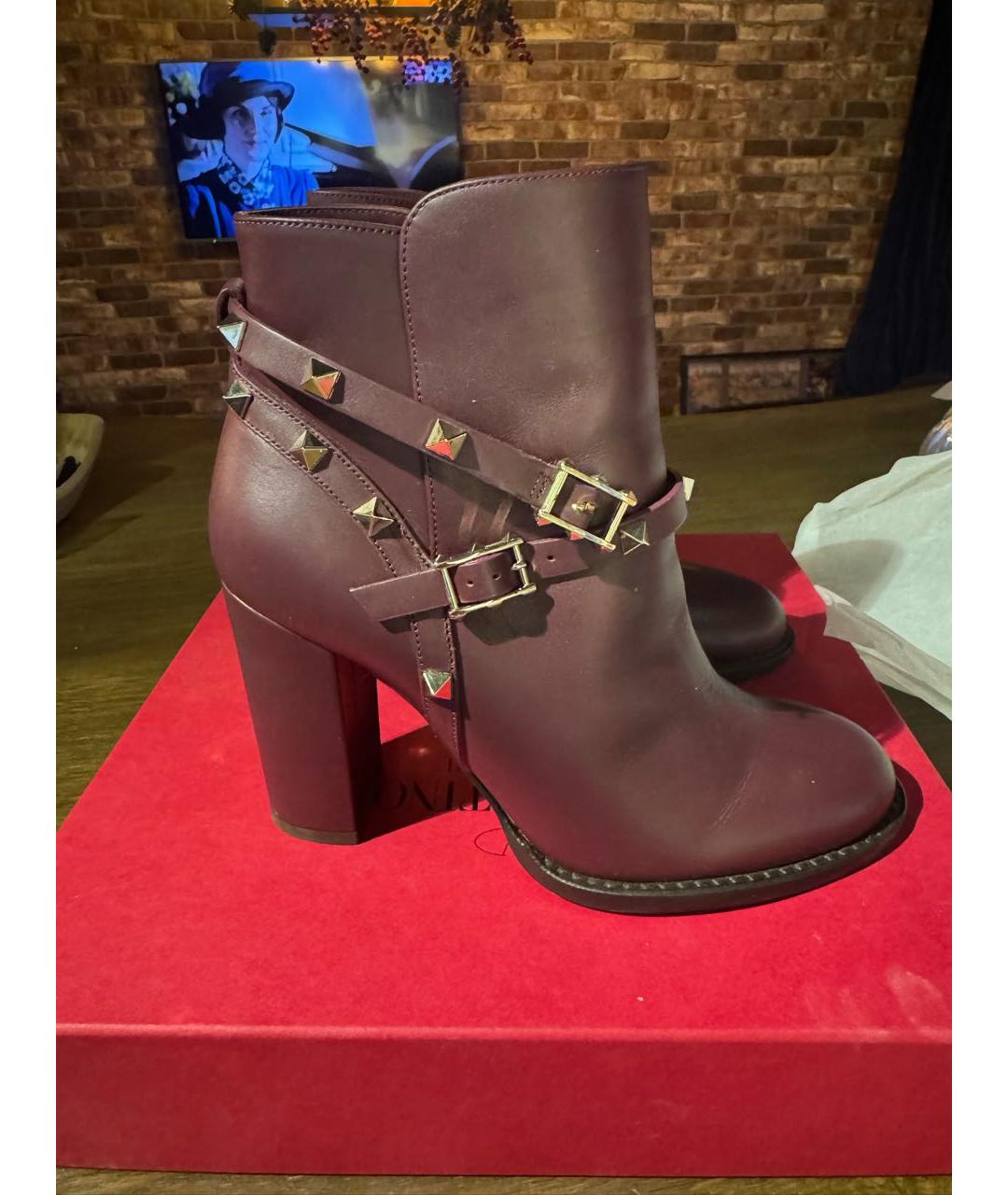 VALENTINO Бордовые кожаные ботильоны, фото 8