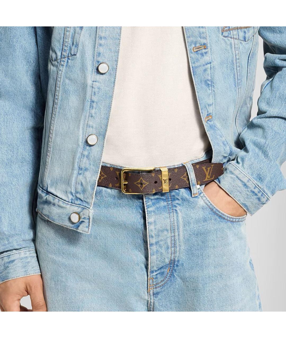 LOUIS VUITTON Коричневый кожаный ремень, фото 3