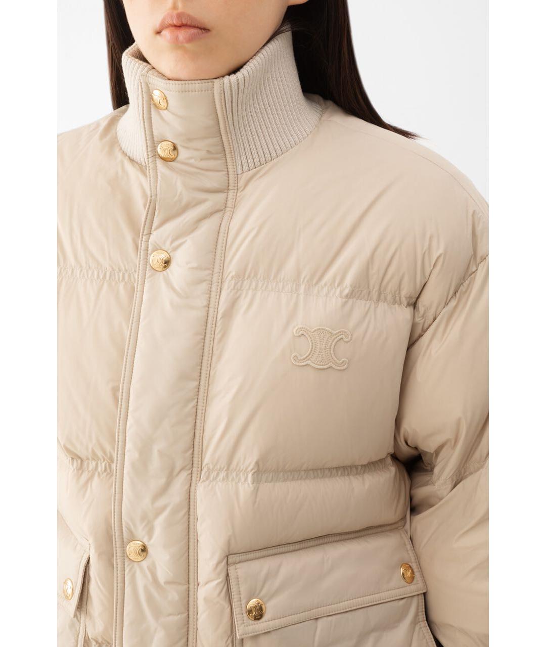 CELINE Бежевый полиамидовый пуховик, фото 7
