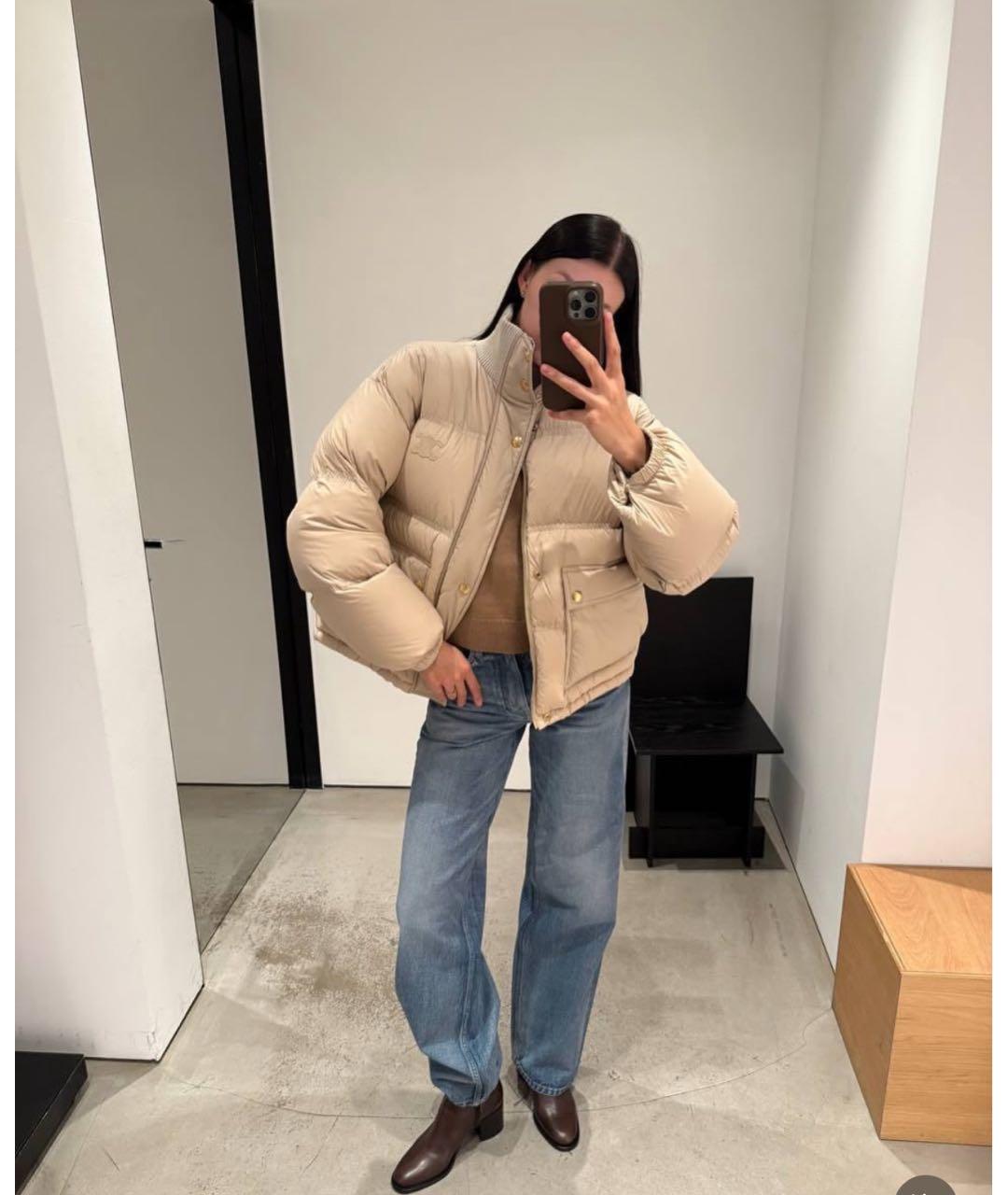 CELINE Бежевый полиамидовый пуховик, фото 8