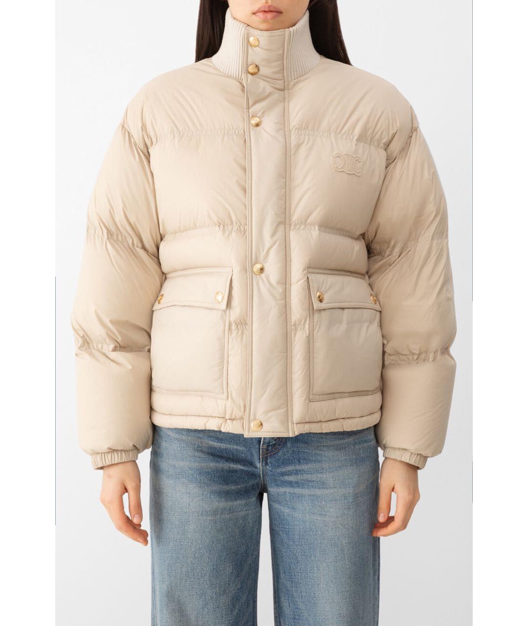 CELINE Бежевый полиамидовый пуховик, фото 3