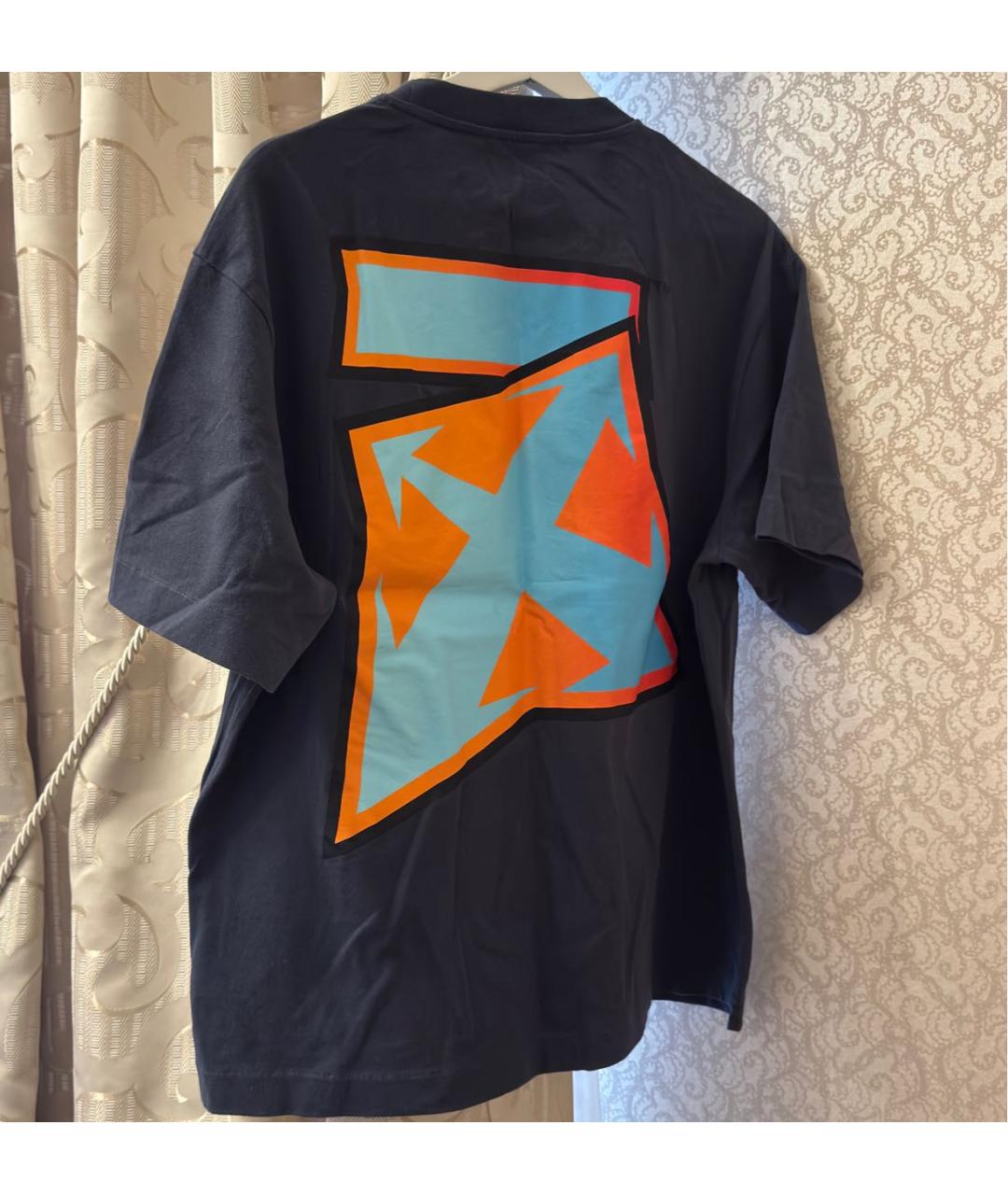 OFF-WHITE Темно-синяя хлопковая футболка, фото 3