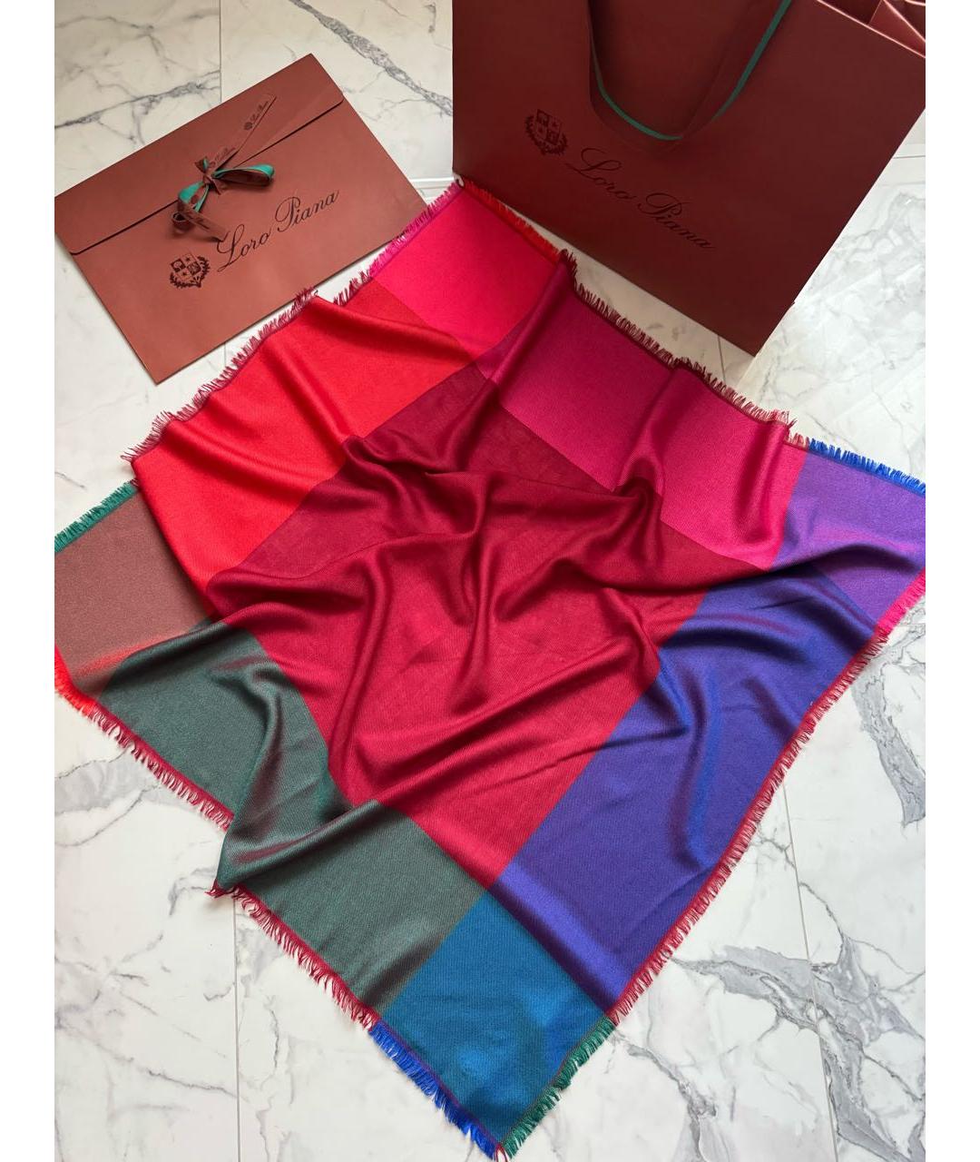 LORO PIANA Бордовый кашемировый платок, фото 8