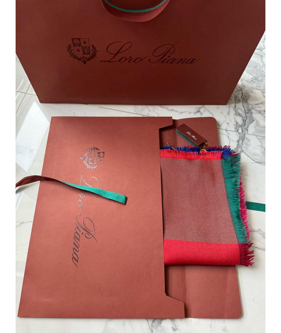 LORO PIANA Бордовый кашемировый платок, фото 5
