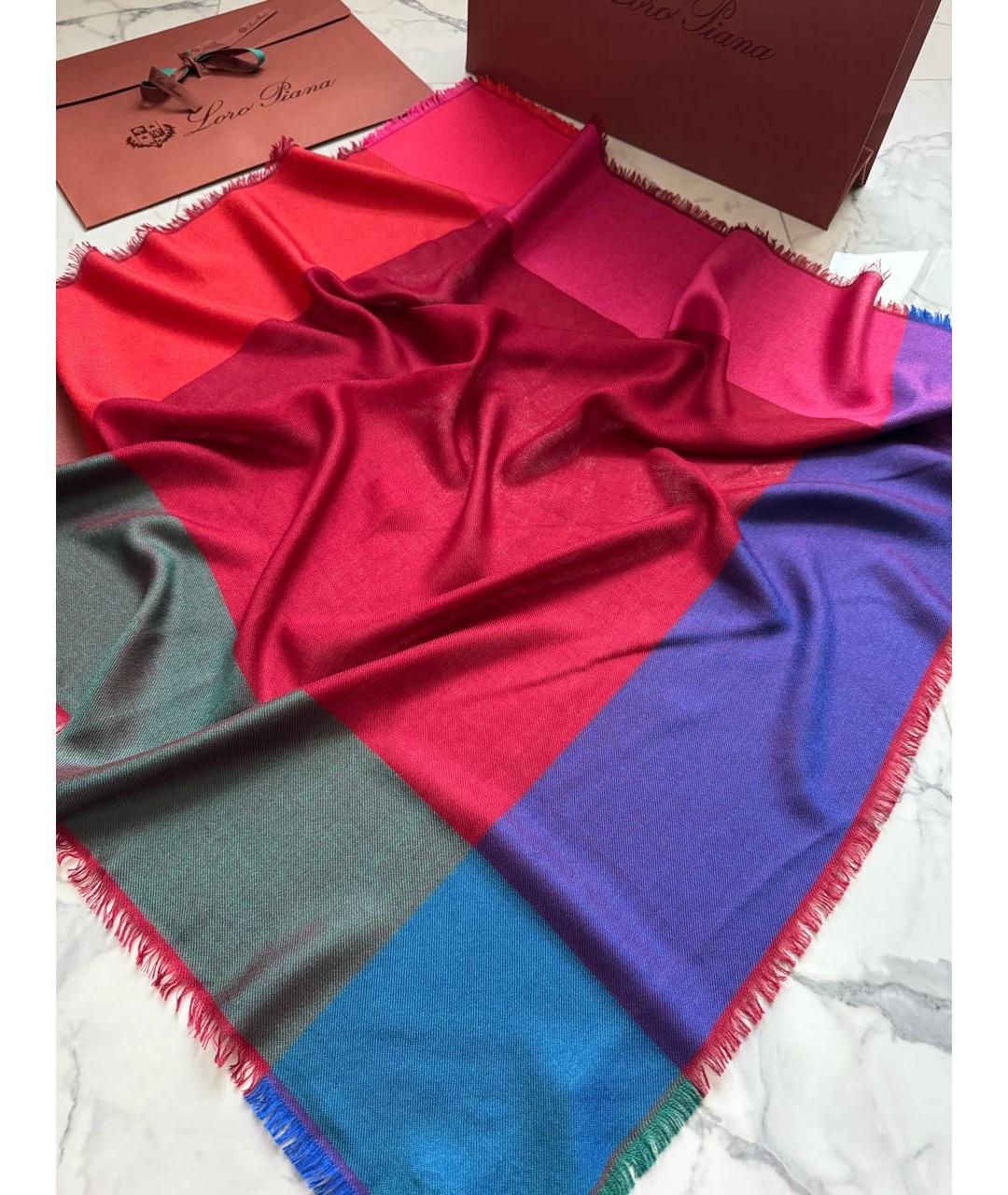 LORO PIANA Бордовый кашемировый платок, фото 2