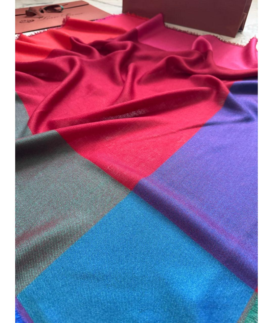 LORO PIANA Бордовый кашемировый платок, фото 3