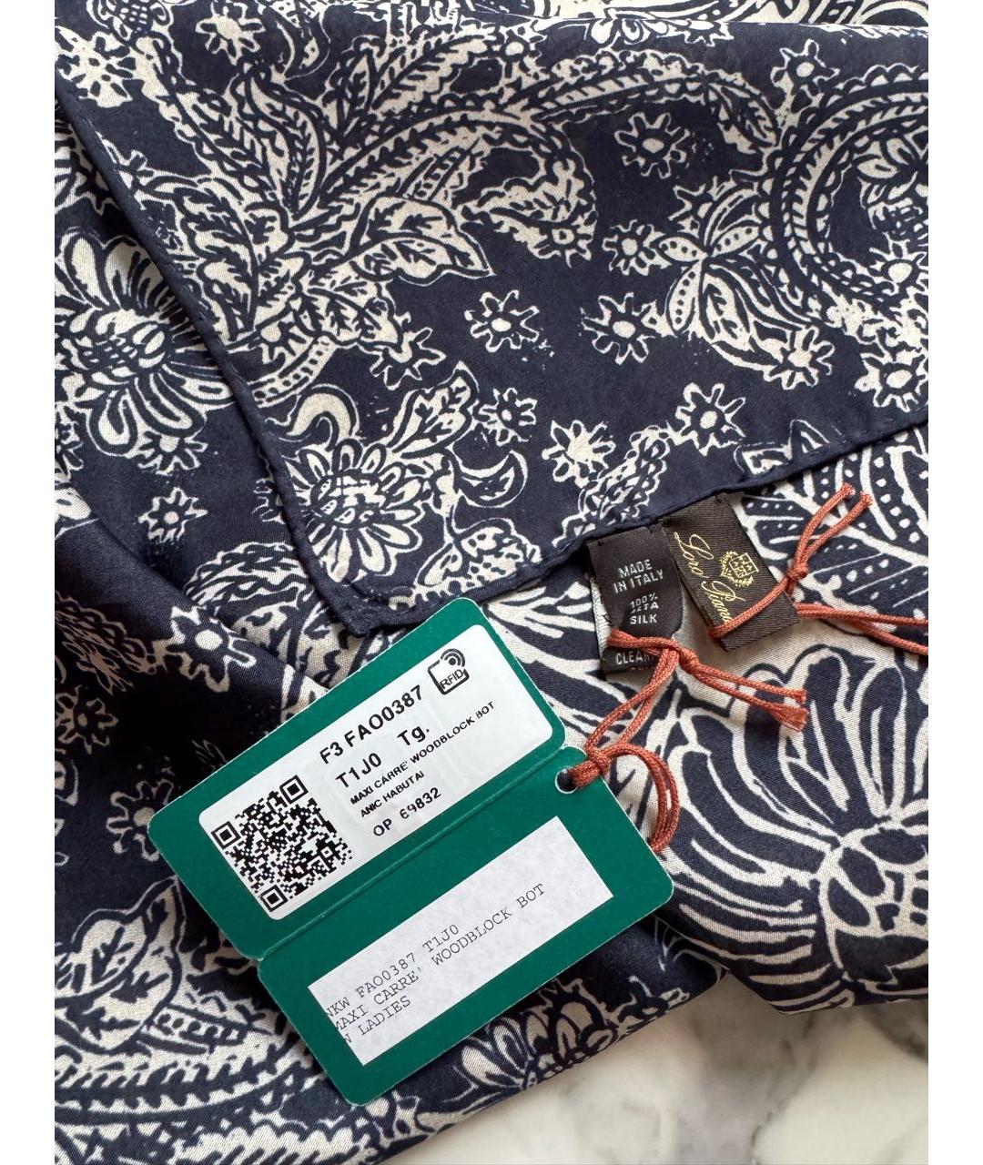 LORO PIANA Темно-синий шелковый платок, фото 2