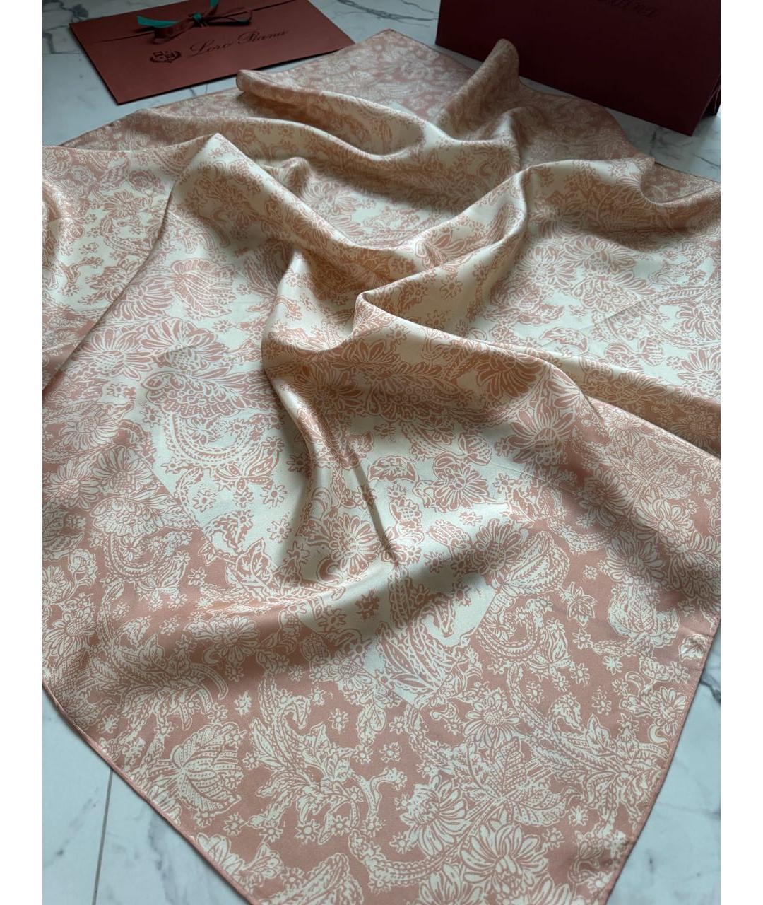 LORO PIANA Коралловый шелковый платок, фото 2