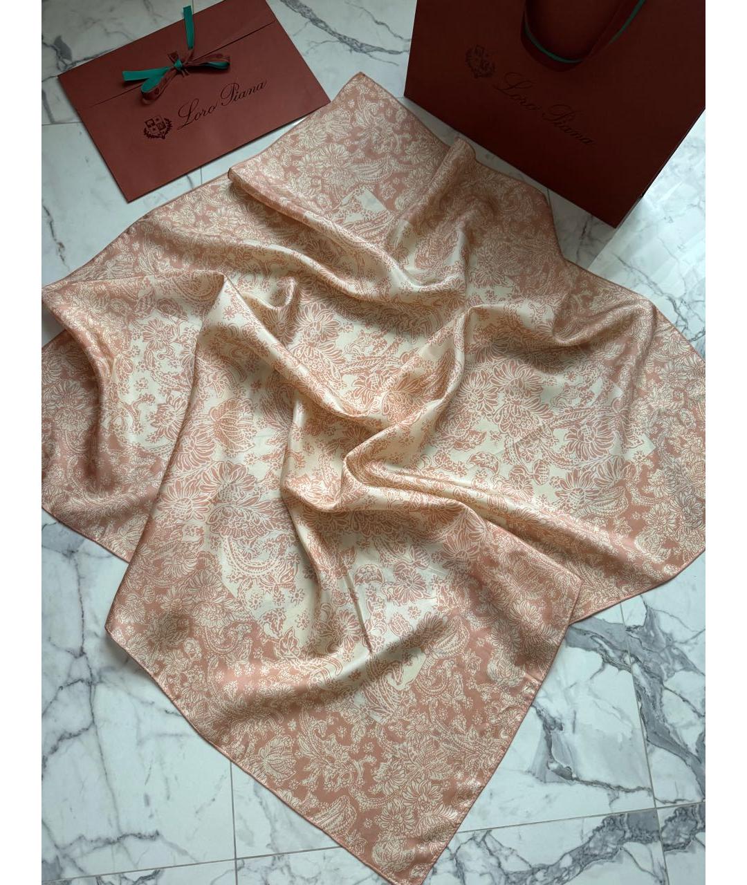 LORO PIANA Коралловый шелковый платок, фото 7