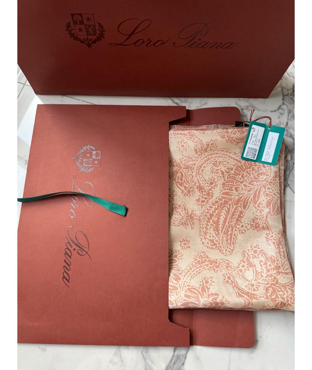 LORO PIANA Коралловый шелковый платок, фото 4
