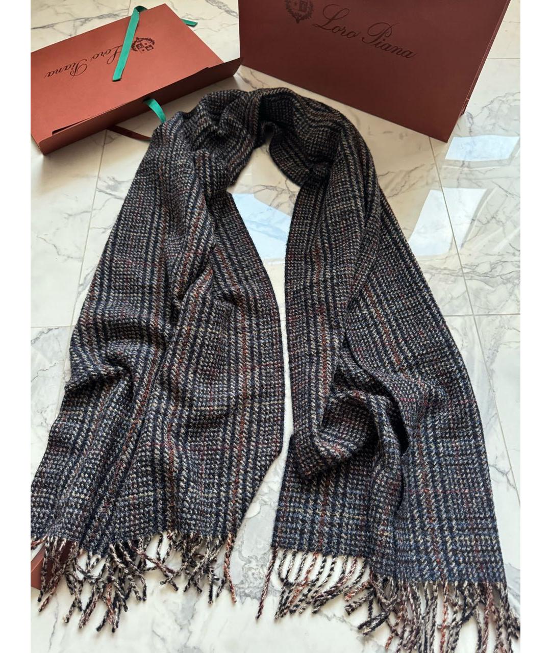 LORO PIANA Темно-синий кашемировый шарф, фото 3