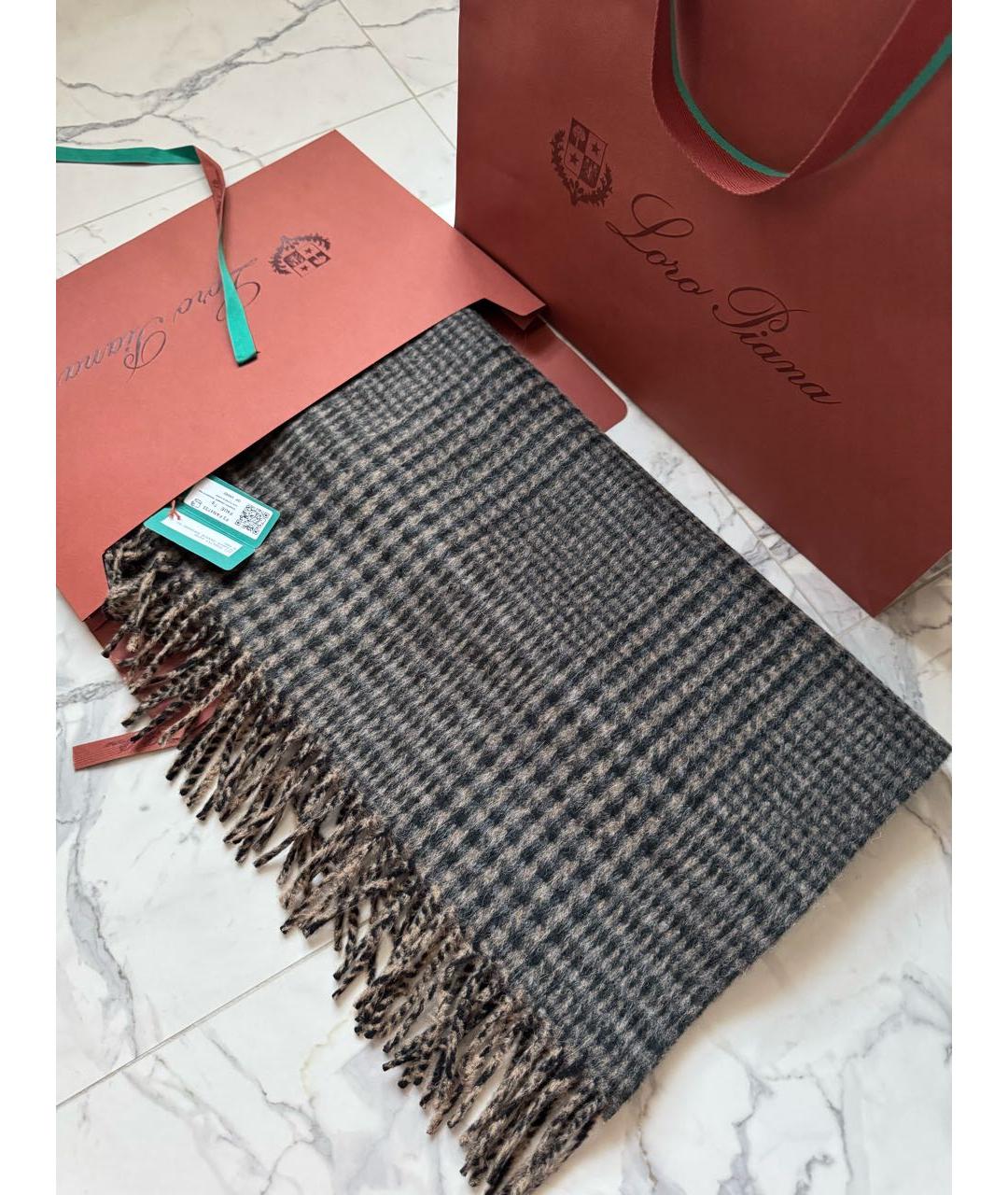 LORO PIANA Коричневый кашемировый шарф, фото 8