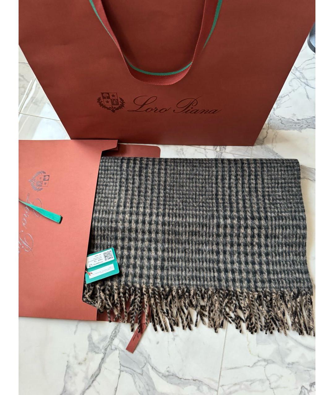 LORO PIANA Коричневый кашемировый шарф, фото 7