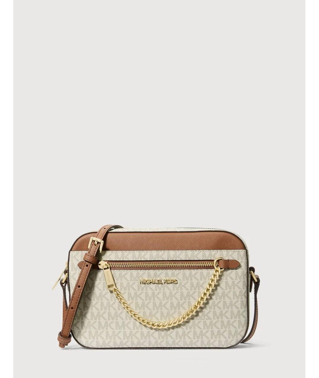 MICHAEL KORS Бежевая кожаная сумка через плечо, фото 6