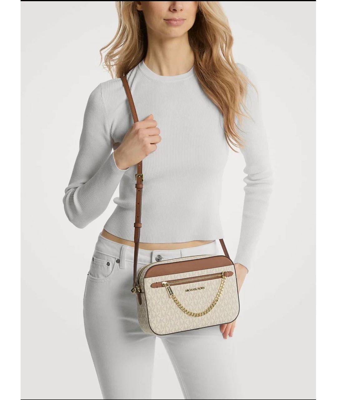 MICHAEL KORS Бежевая кожаная сумка через плечо, фото 5