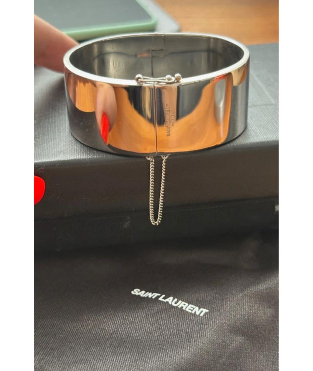 SAINT LAURENT Серебрянный металлический браслет, фото 5
