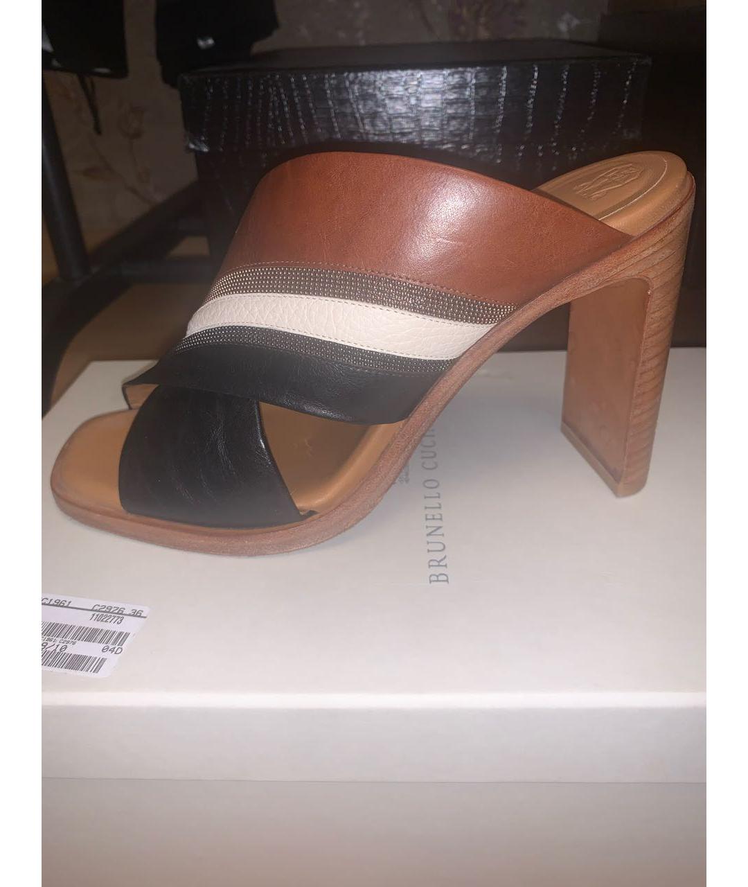 BRUNELLO CUCINELLI Коричневые кожаные босоножки, фото 7