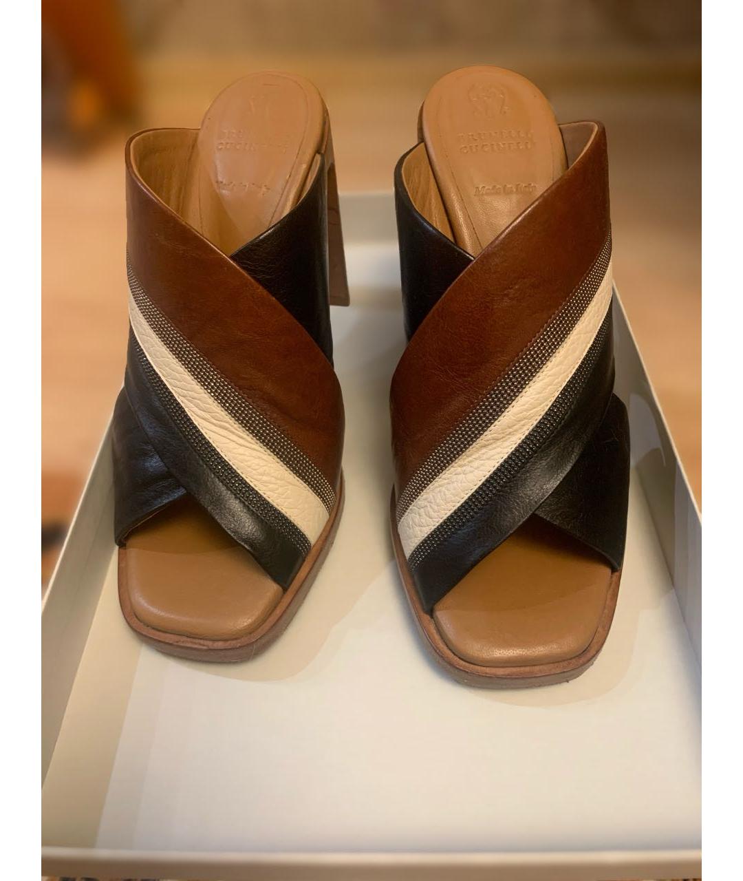 BRUNELLO CUCINELLI Коричневые кожаные босоножки, фото 3