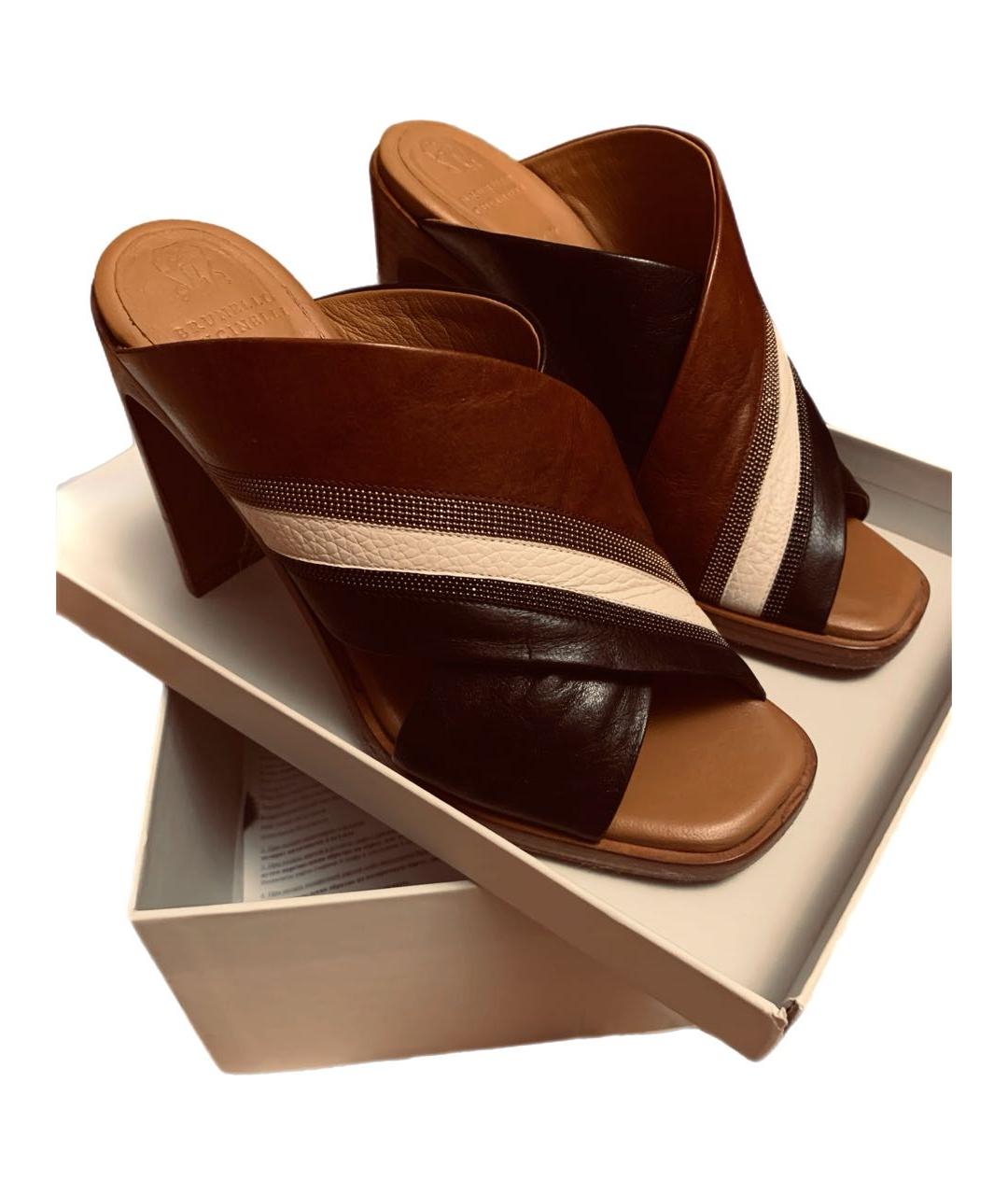 BRUNELLO CUCINELLI Коричневые кожаные босоножки, фото 2