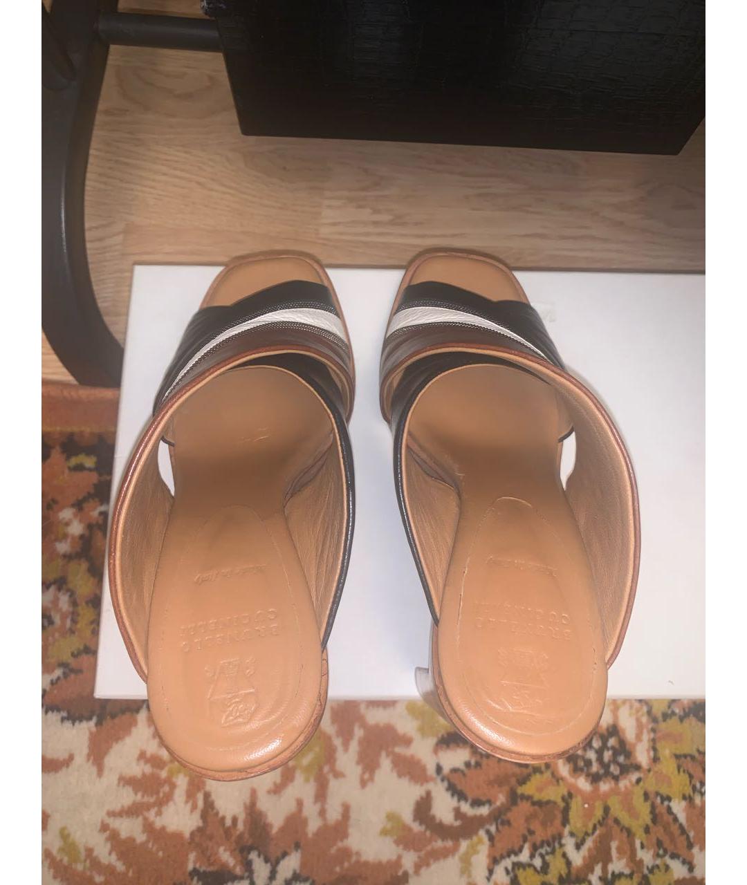 BRUNELLO CUCINELLI Коричневые кожаные босоножки, фото 5