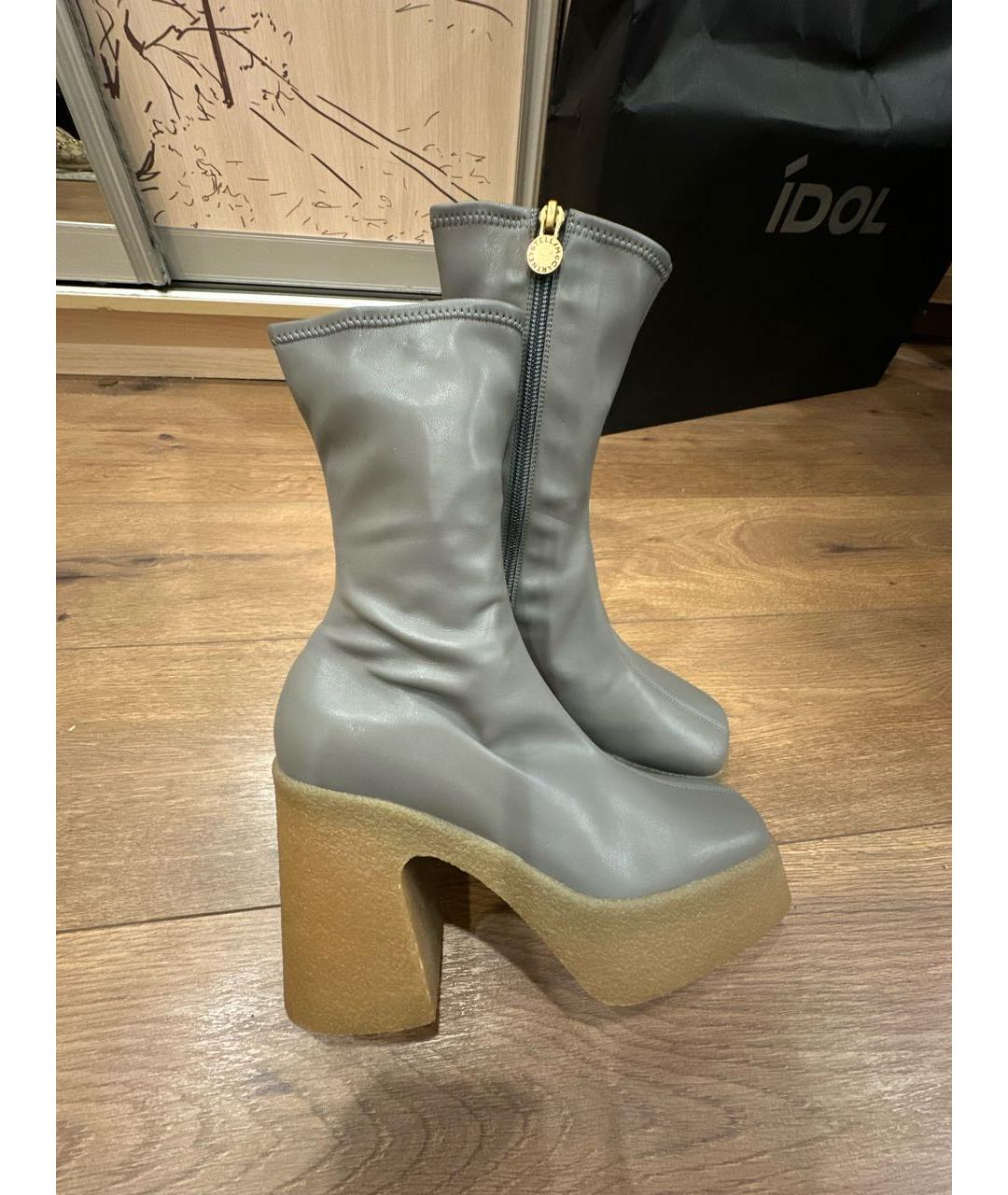 STELLA MCCARTNEY Серые ботильоны из искусственной кожи, фото 5