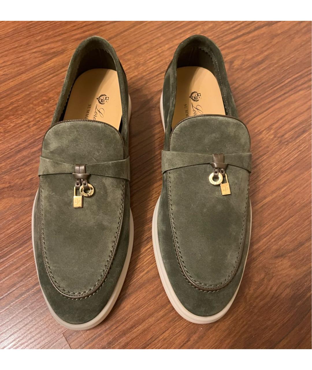 LORO PIANA Хаки замшевые лоферы, фото 3